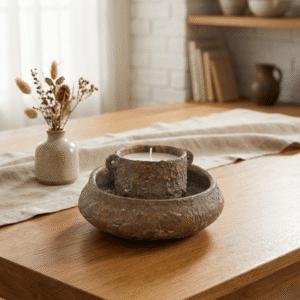 נר בכלי מבטון מראה מחוספס